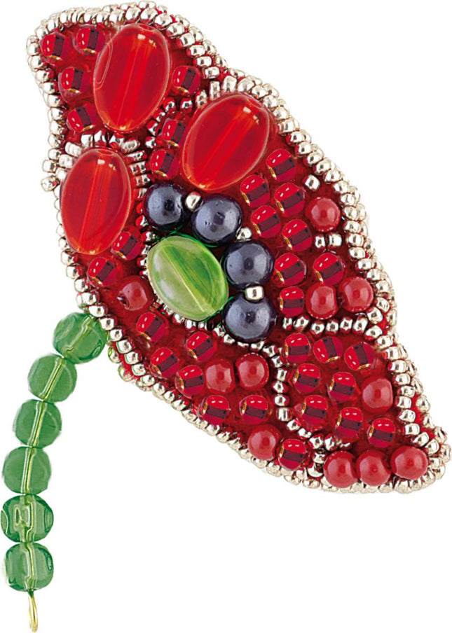 Beadwork kit for creating broоch "Red petals"
