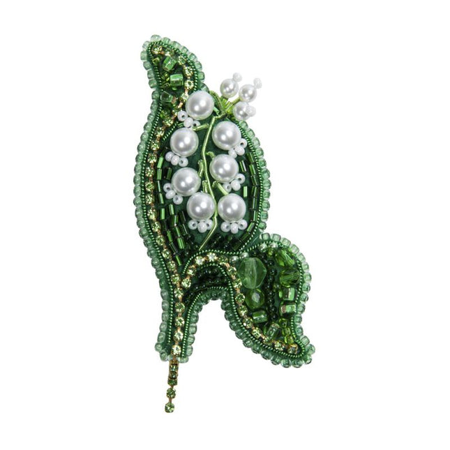 Beadwork kit for creating broоch "Lily of the valley"