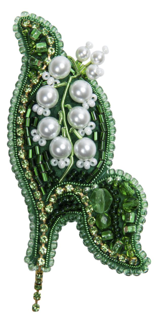 Beadwork kit for creating broоch "Lily of the valley"