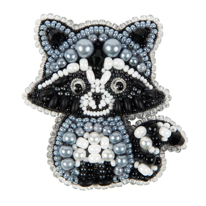 Beadwork kit for creating broоch "Raccoon"