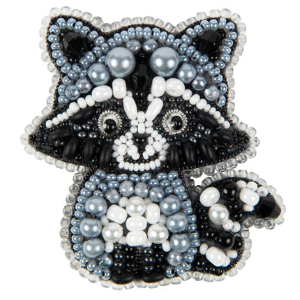 Beadwork kit for creating broоch "Raccoon"