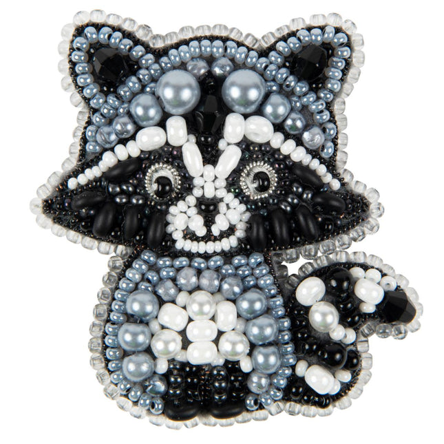 Beadwork kit for creating broоch "Raccoon"