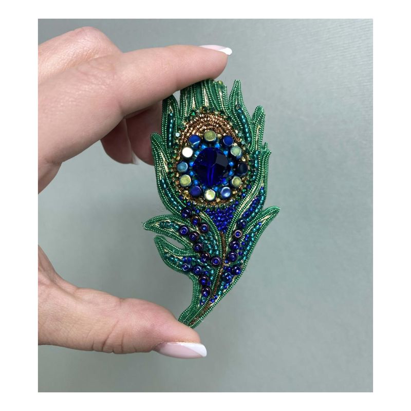 Beadwork kit for creating broоch "Peacock feather"