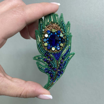 Beadwork kit for creating broоch "Peacock feather"