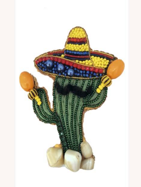 Beadwork kit for creating broоch "Cheerful cactus"