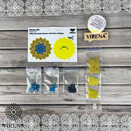 Beadwork kit for creating broоch "Sunflower"