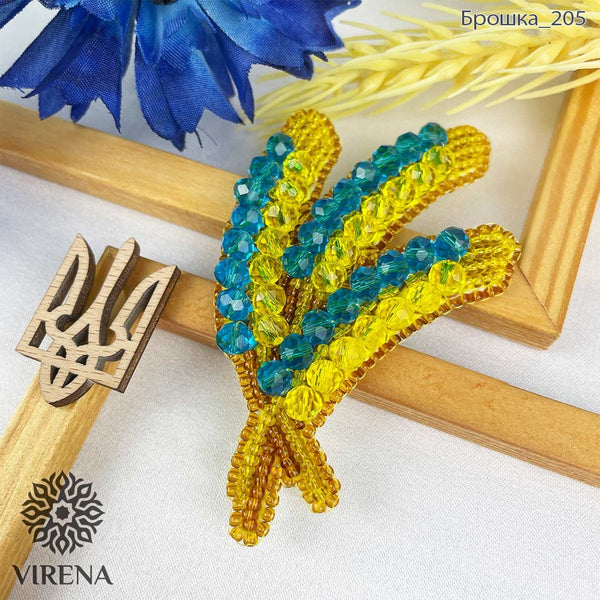 Beadwork kit for creating broоch "Blue-yellow spikelets"
