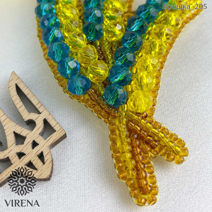 Beadwork kit for creating broоch "Blue-yellow spikelets"