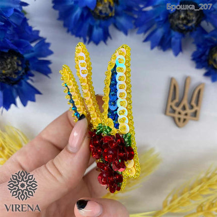 Beadwork kit for creating broоch "Emblem of Ukraine"