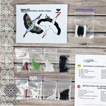 Beadwork kit for creating broоch "Stork"