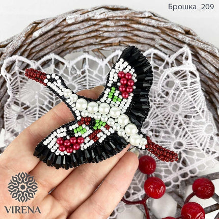 Beadwork kit for creating broоch "Stork"