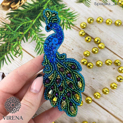 Beadwork kit for creating broоch "Peacock"