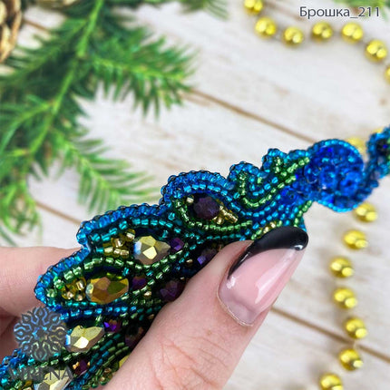 Beadwork kit for creating broоch "Peacock"