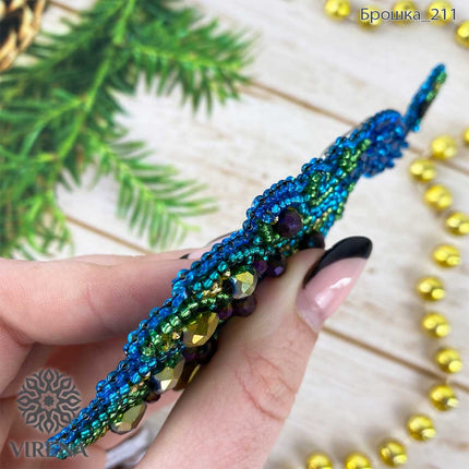 Beadwork kit for creating broоch "Peacock"