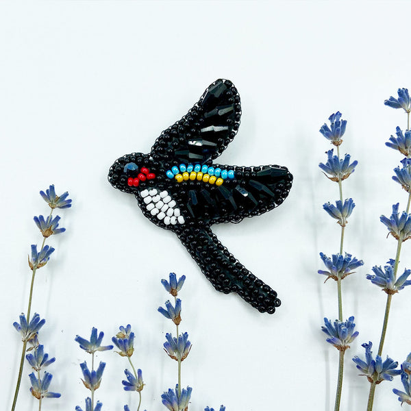 Beadwork kit for creating broоch "Swallow"