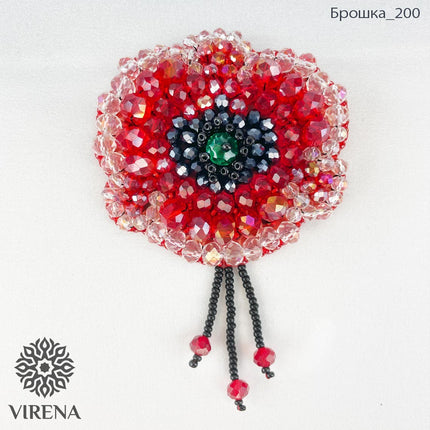 Beadwork kit for creating broоch "Red poppy"
