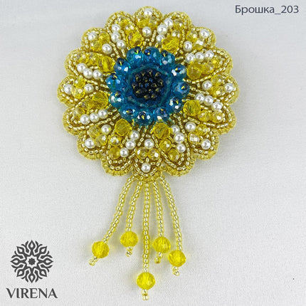Beadwork kit for creating broоch "Sunflower"