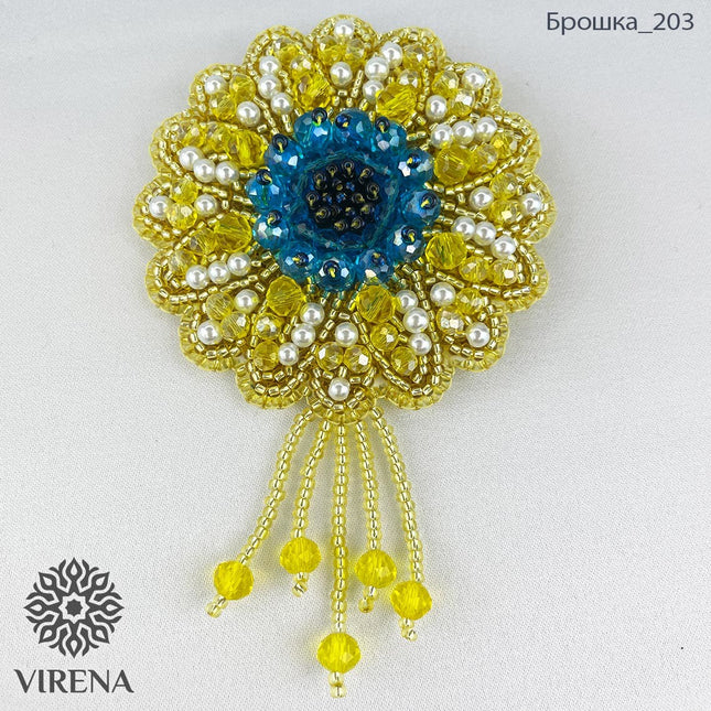 Beadwork kit for creating broоch "Sunflower"