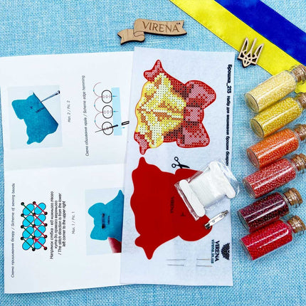 Beadwork kit for creating broоch "Bells with Red Ribbon"