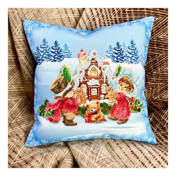 DIY Bead embroidery cushion cover kit "Christmas. Children"