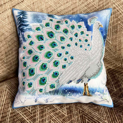 DIY Bead embroidery cushion cover kit "Winter peacock"