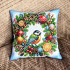 DIY Bead embroidery cushion cover kit "Christmas wreath with a bird"