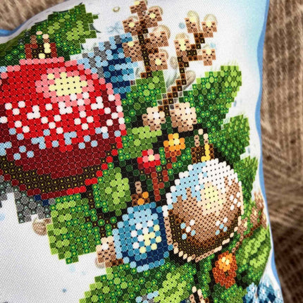 DIY Bead embroidery cushion cover kit "Christmas wreath with a bird"