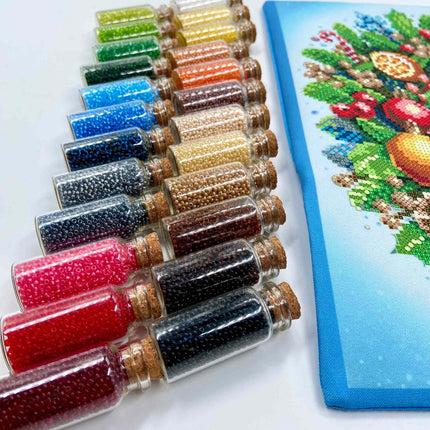DIY Bead embroidery cushion cover kit "Christmas wreath with a bird"