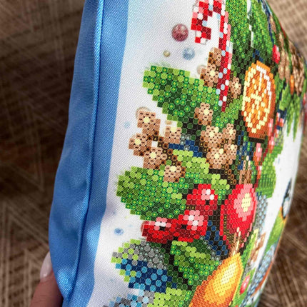 DIY Bead embroidery cushion cover kit "Christmas wreath with a bird"