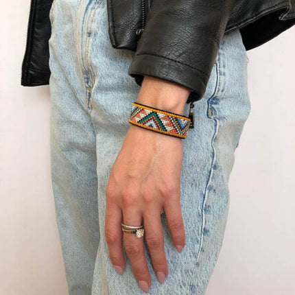 Cross-stitch kits on leather "Ethnic ornament" DIY Bracelet embroidery kit