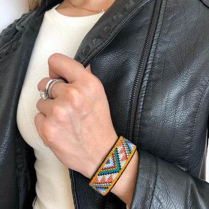 Cross-stitch kits on leather "Ethnic ornament" DIY Bracelet embroidery kit