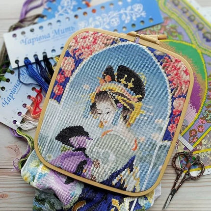 DIY Counted Cross Stitch Kit "Geisha with chrysanthemums"