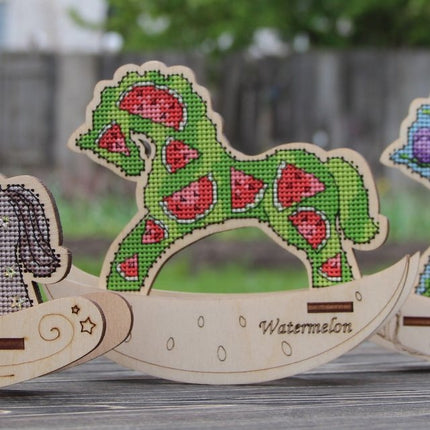 🎠 DIY Counted Cross Stitch Kit Rocking Horse "Watermelon"