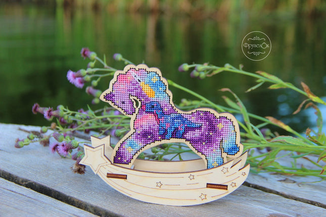 🎠 DIY Counted Cross Stitch Kit Rocking Horse "Space"