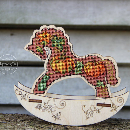 🎠 DIY Counted Cross Stitch Kit Rocking Horse "Pumpkin"