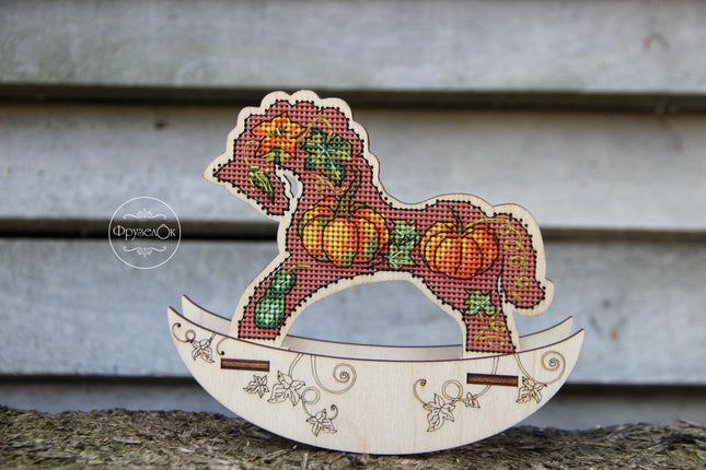 🎠 DIY Counted Cross Stitch Kit Rocking Horse "Pumpkin"