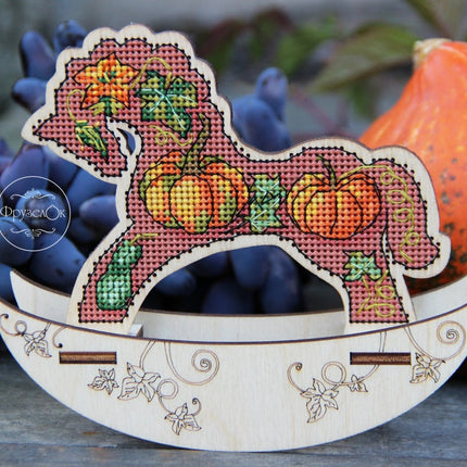 🎠 DIY Counted Cross Stitch Kit Rocking Horse "Pumpkin"
