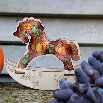 🎠 DIY Counted Cross Stitch Kit Rocking Horse "Pumpkin"