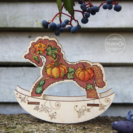 🎠 DIY Counted Cross Stitch Kit Rocking Horse "Pumpkin"