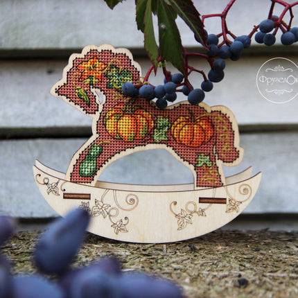 🎠 DIY Counted Cross Stitch Kit Rocking Horse "Pumpkin"