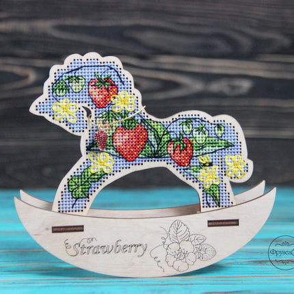 🎠 DIY Counted Cross Stitch Kit Rocking Horse "Strawberry"