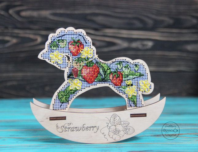 🎠 DIY Counted Cross Stitch Kit Rocking Horse "Strawberry"