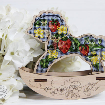 🎠 DIY Counted Cross Stitch Kit Rocking Horse "Strawberry"