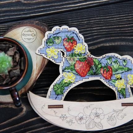 🎠 DIY Counted Cross Stitch Kit Rocking Horse "Strawberry"