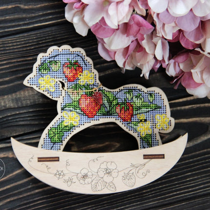 🎠 DIY Counted Cross Stitch Kit Rocking Horse "Strawberry"