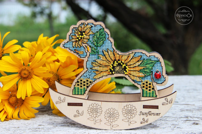 🎠 DIY Counted Cross Stitch Kit Rocking Horse "Sunflower"