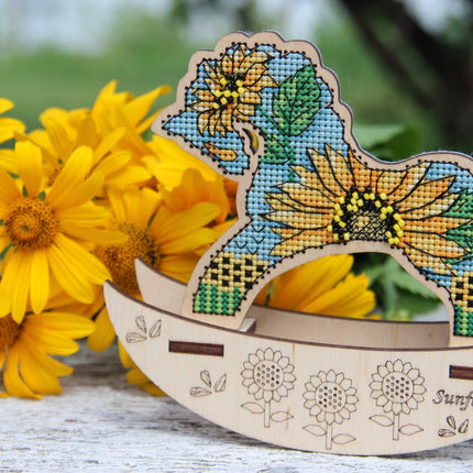 🎠 DIY Counted Cross Stitch Kit Rocking Horse "Sunflower"
