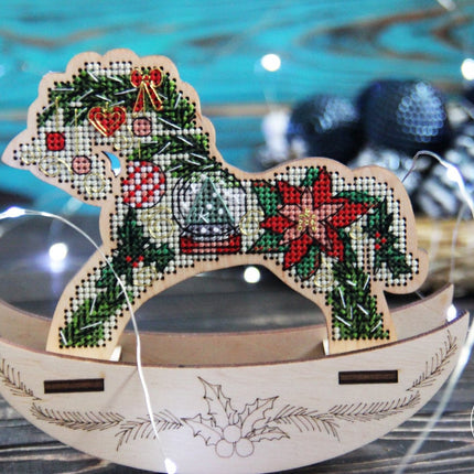 🎠 DIY Counted Cross Stitch Kit Rocking Horse "Winter"
