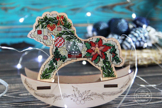 🎠 DIY Counted Cross Stitch Kit Rocking Horse "Winter"