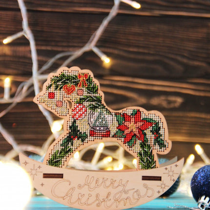 🎠 DIY Counted Cross Stitch Kit Rocking Horse "Winter"